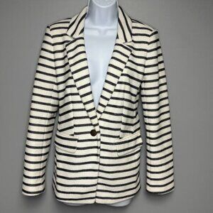 NWT Loft Cream Navy Nautical Light Academia Preppy Striped Blazer Womens Sz 2